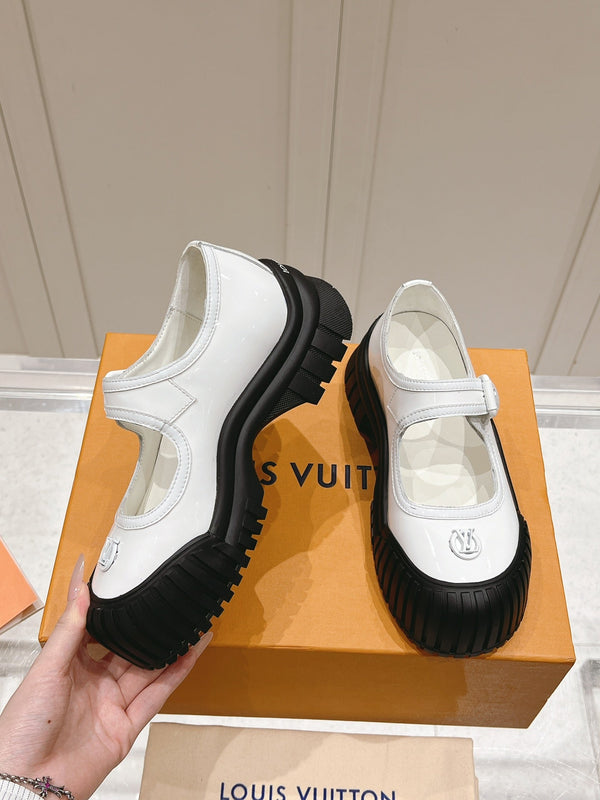 LV Ruby Flat Mary Jane Loafer Black White Patent Leather 480768