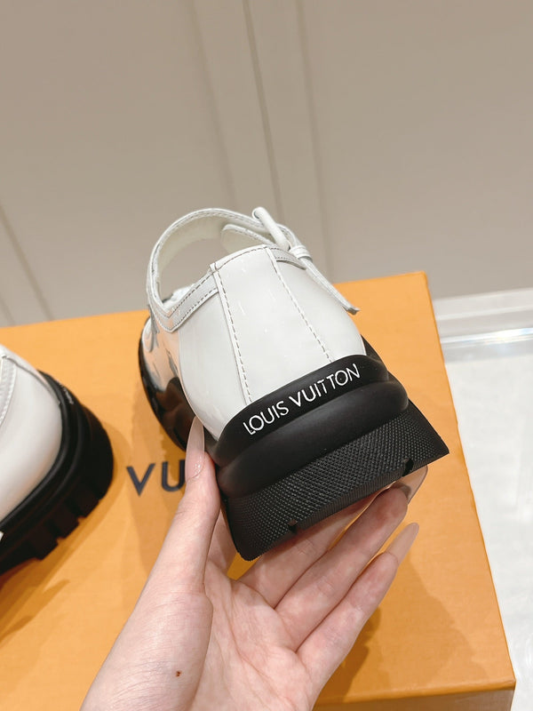 LV Ruby Flat Mary Jane Loafer Black White Patent Leather 480768