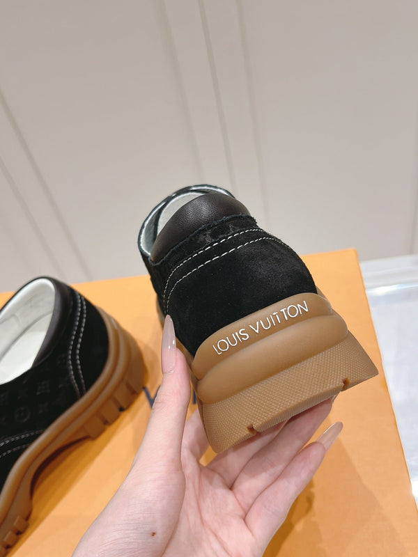 LV Ruby Flat Derby Sneaker Black Embossed Suede 480788