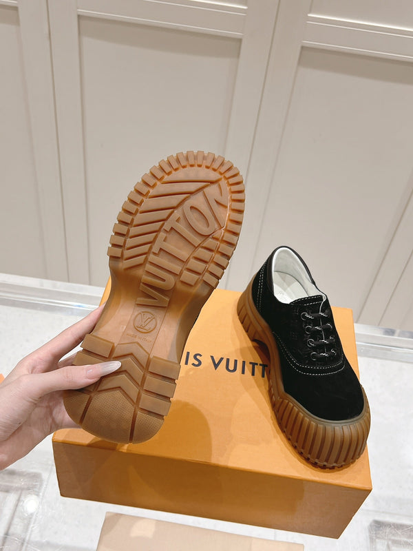 LV Ruby Flat Derby Sneaker Black Embossed Suede 480788