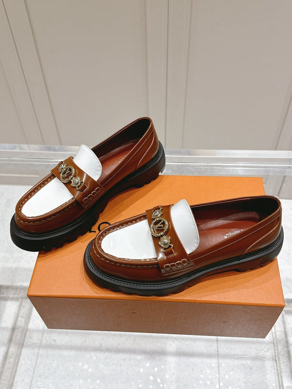 LV District Flat Loafer Brown White Calfskin 480792