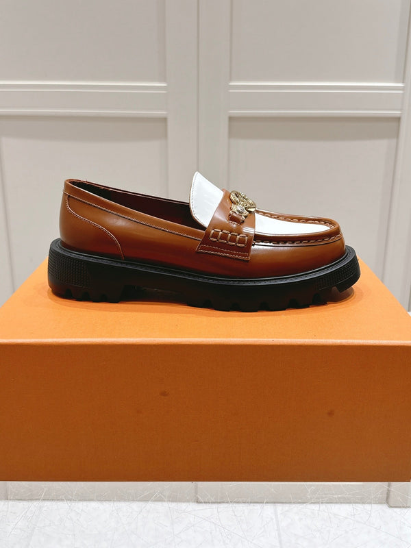 LV District Flat Loafer Brown White Calfskin 480792