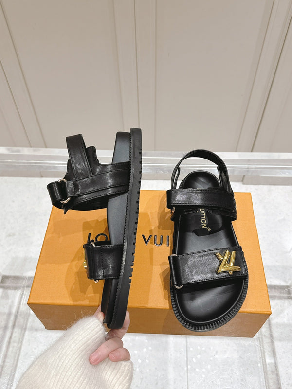 LV Sunset Flat Comfort Sandal Black Calfskin 480783