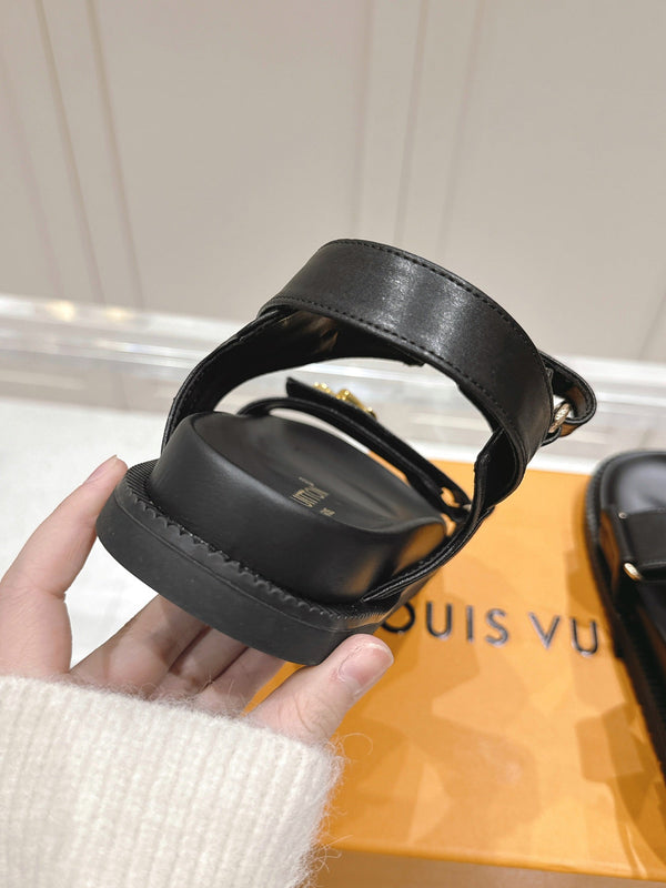 LV Sunset Flat Comfort Sandal Black Calfskin 480783