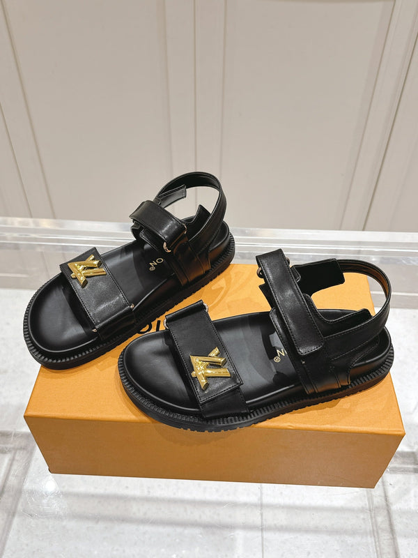 LV Sunset Flat Comfort Sandal Black Calfskin 480783