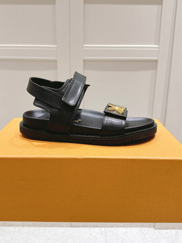 LV Sunset Flat Comfort Sandal Black Calfskin 480783