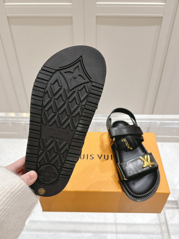 LV Sunset Flat Comfort Sandal Black Calfskin 480783