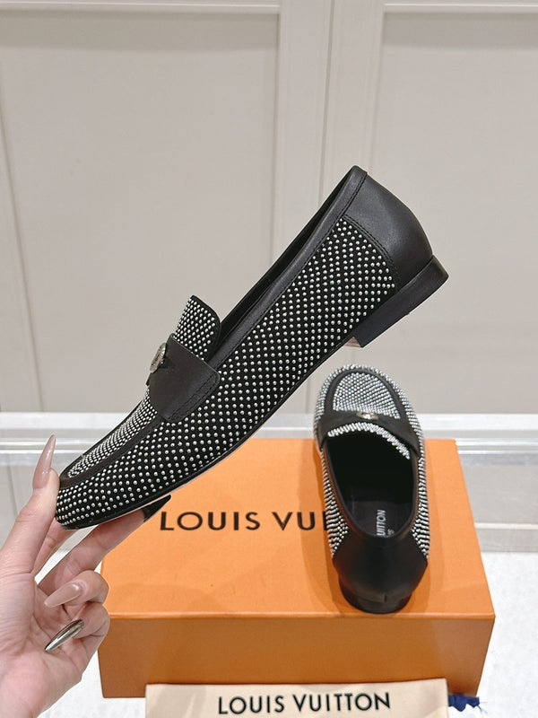 LV 25ss Soho Flat Loafer Rivets Black Lambskin