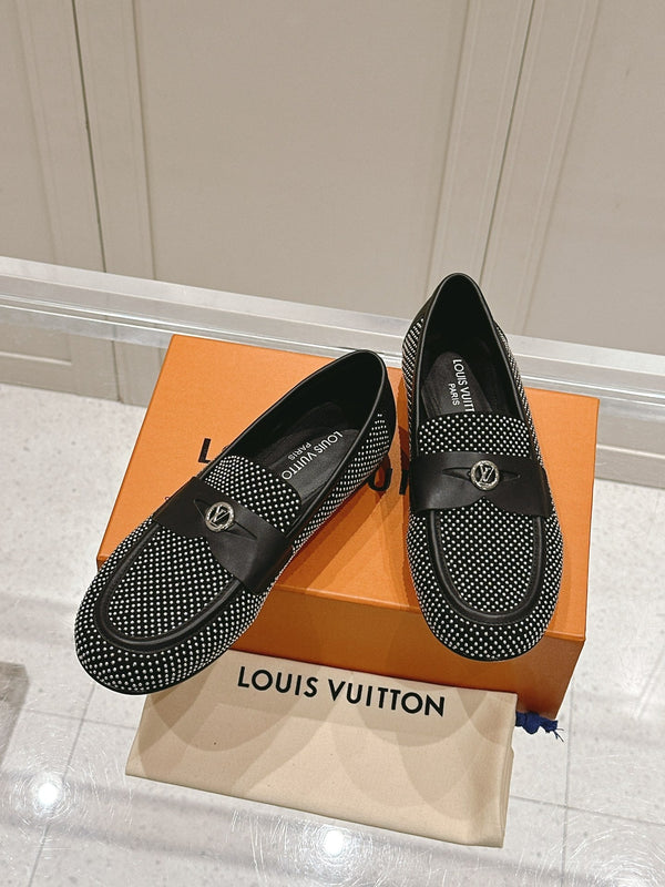 LV 25ss Soho Flat Loafer Rivets Black Lambskin