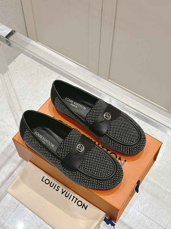 LV 25ss Soho Flat Loafer Rivets Black Lambskin