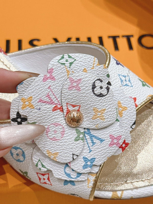 LV Floral Embroidered High Heels White with Monogram Multicolor Leather 480508