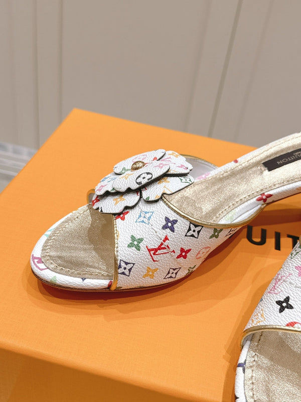 LV Floral Embroidered High Heels White with Monogram Multicolor Leather 480508
