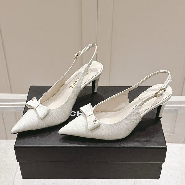 Chanel 25A Slingback White Patent Calfskin 393072