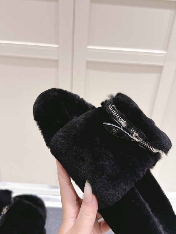 Chanel 25A Early Autumn Slippers Black Wool 393078