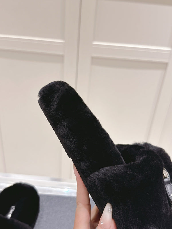 Chanel 25A Early Autumn Slippers Black Wool 393078