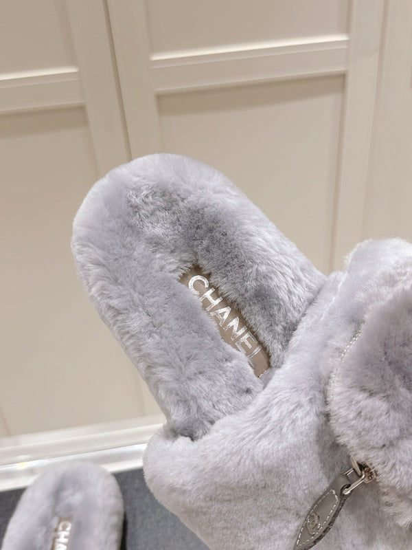 Chanel 25A Early Autumn Slippers Gray Wool 393081