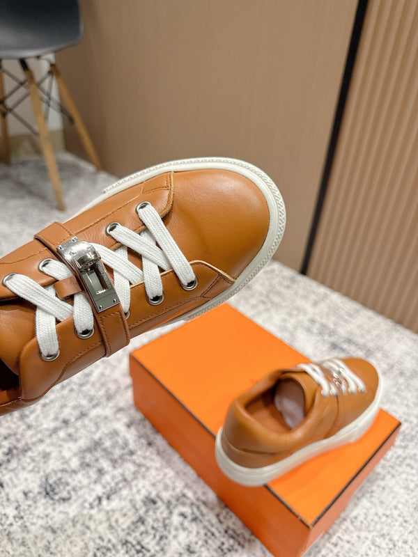 HM Casual Sneakers Sliver Buckle Brown Leather