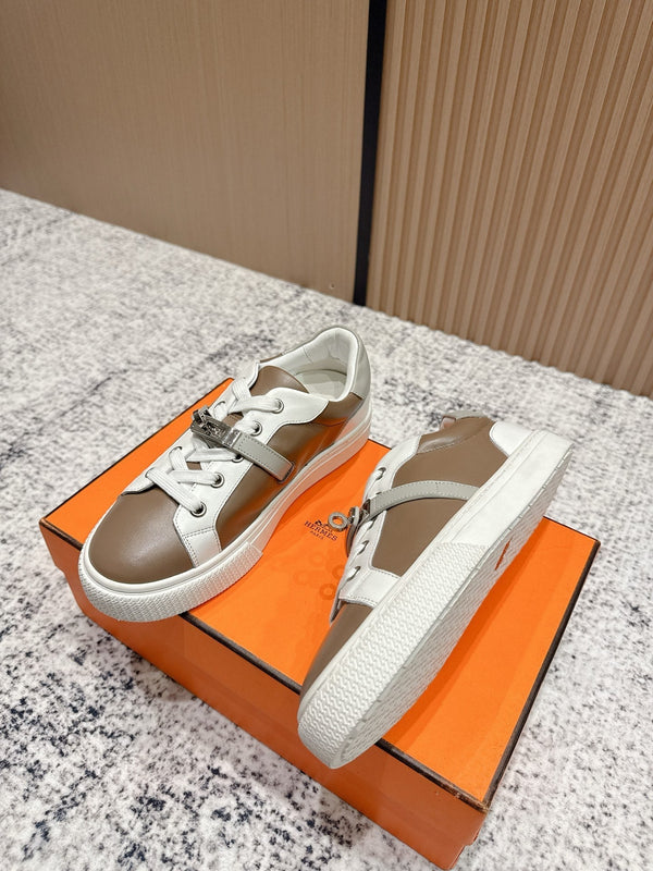 HM Casual Sneakers Black Buckle Taupe Leather