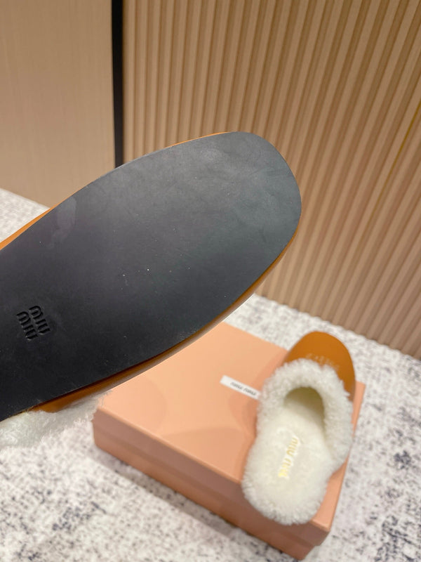 Miu Shearling-Lined Mules Brown Cowhide 481433