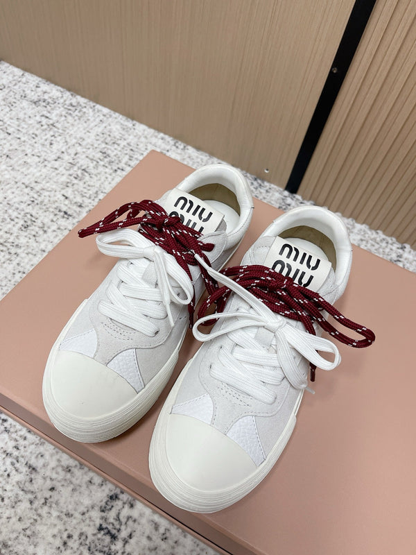 Miu Miu Plume Sneakers White Red Yellow Suede Cowhite 533983