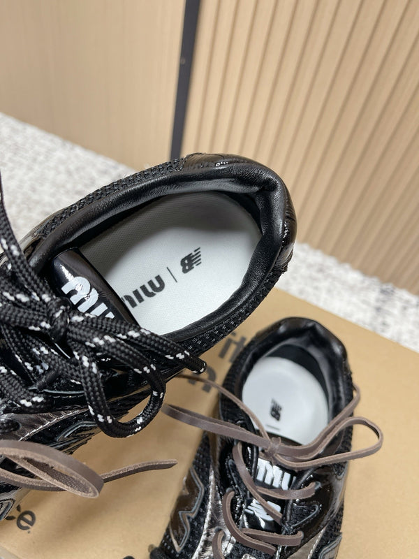 MiuMiu x New Balance Casual Sneakers Black Brown Patent Leather and Mesh 533990