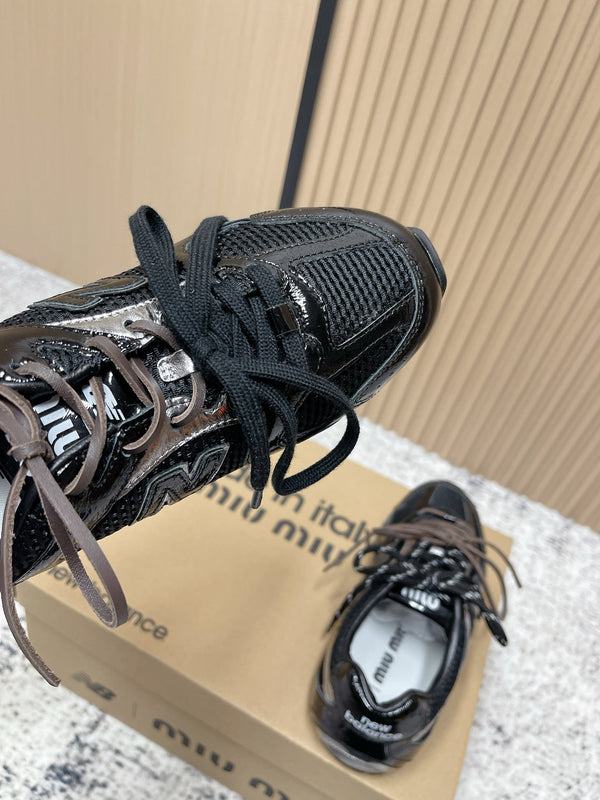MiuMiu x New Balance Casual Sneakers Black Brown Patent Leather and Mesh 533990