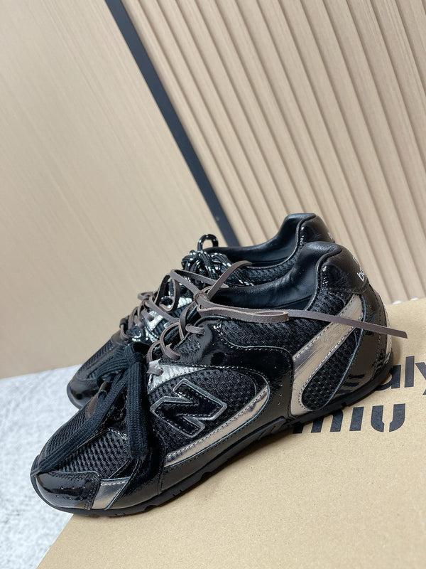 MiuMiu x New Balance Casual Sneakers Black Brown Patent Leather and Mesh 533990