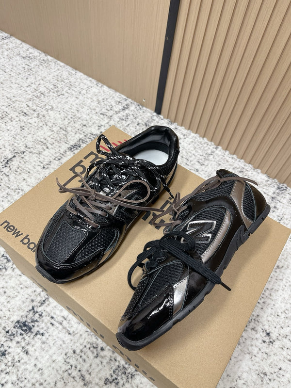 MiuMiu x New Balance Casual Sneakers Black Brown Patent Leather and Mesh 533990
