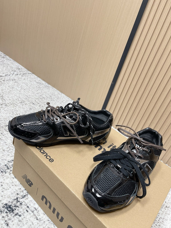 MiuMiu x New Balance Casual Sneakers Black Brown Patent Leather and Mesh 533990