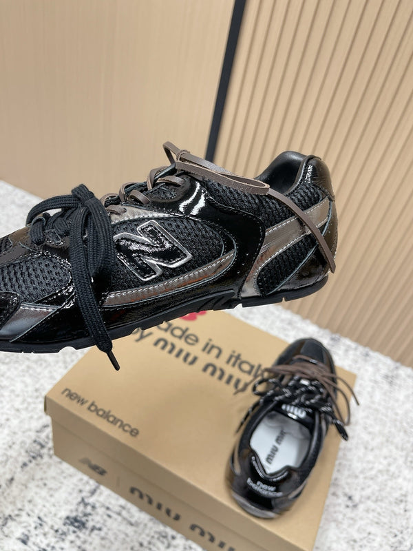 MiuMiu x New Balance Casual Sneakers Black Brown Patent Leather and Mesh 533990