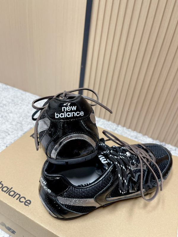 MiuMiu x New Balance Casual Sneakers Black Brown Patent Leather and Mesh 533990