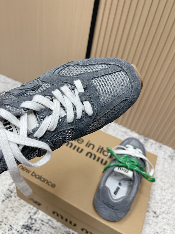 MiuMiu x New Balance Casual Sneakers Gray White Green Patent Leather and Mesh 533992