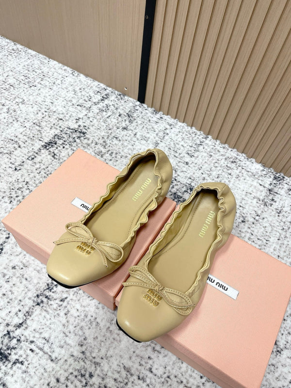 Miu Mary Jane Flat Beige Sheepskin 591574