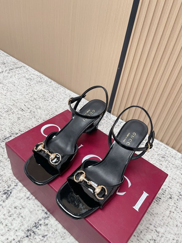GG Signora Sandals 8.5cm Black Shiny Leather 752220