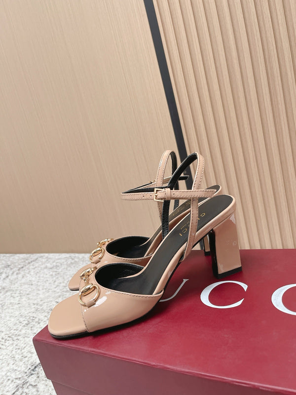 GG Signora Sandals 8.5cm Beige Shiny Leather 752221