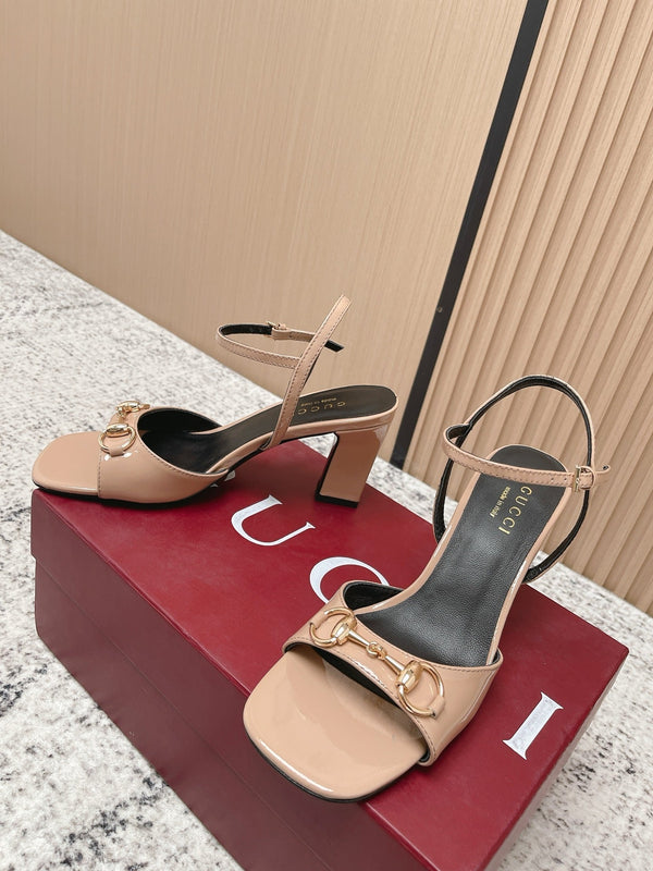GG Signora Sandals 8.5cm Beige Shiny Leather 752221