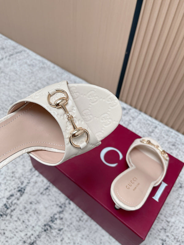 GG Sandal With Horsebit 8.5cm White Shiny Leather 752223