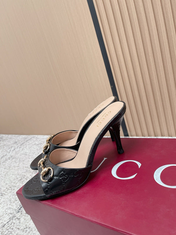 GG Sandal With Horsebit 8.5cm Black Shiny Leather 752225