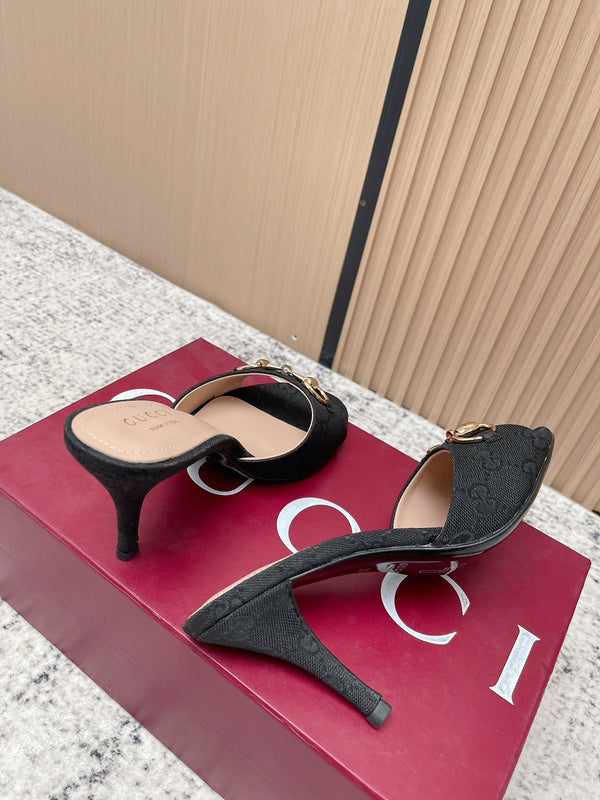 GG Sandal With Horsebit 8.5cm Black Canvas 752226