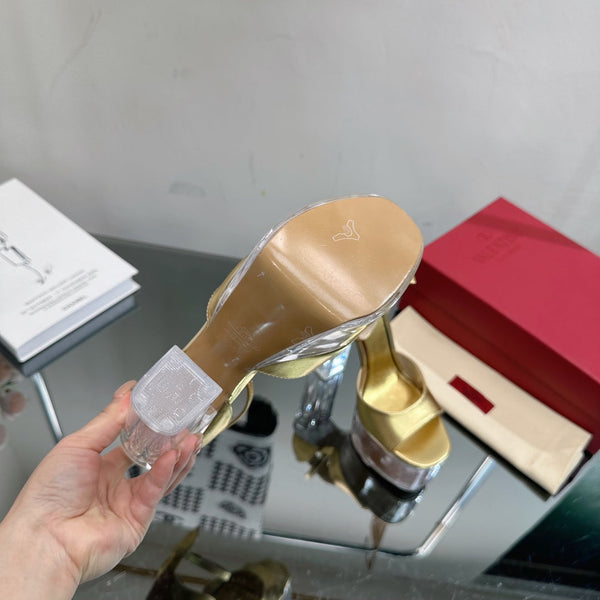 SANDALO ALTO 14CM IN VITELLO ORO E PVC TRASPARENTE