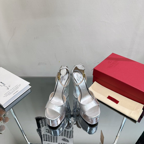 HIGH SANDAL 14CM IN SILVER CALFSKIN AND TRANSPARENT PVC