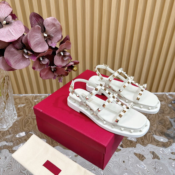 Rockstud M-Way Platform Sandal White Leather