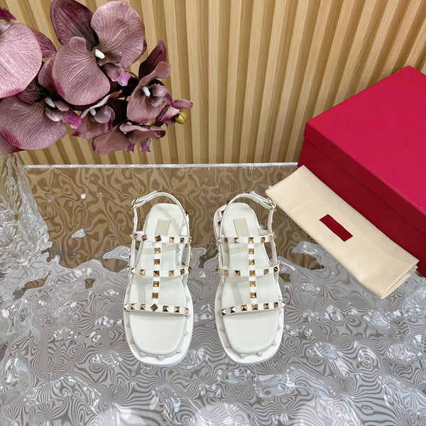 Rockstud M-Way Platform Sandal White Leather
