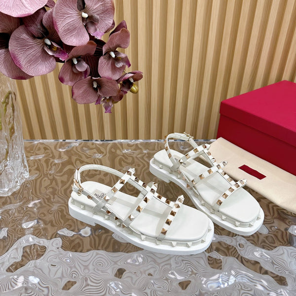 Rockstud M-Way Platform Sandal White Leather