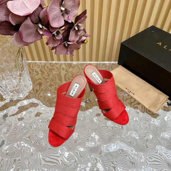SANDALI ALAIA ELASTIC CAGE MULE CON CINTURINO INTRECCIATO ROSSO CILIEGIA E PELLE DI AGNELLO