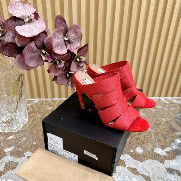 SANDALI ALAIA ELASTIC CAGE MULE CON CINTURINO INTRECCIATO ROSSO CILIEGIA E PELLE DI AGNELLO