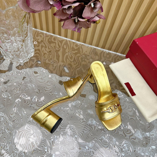 High Heel 70 Mule Sandal The Bold Edition Vlogo Square Toe Gold