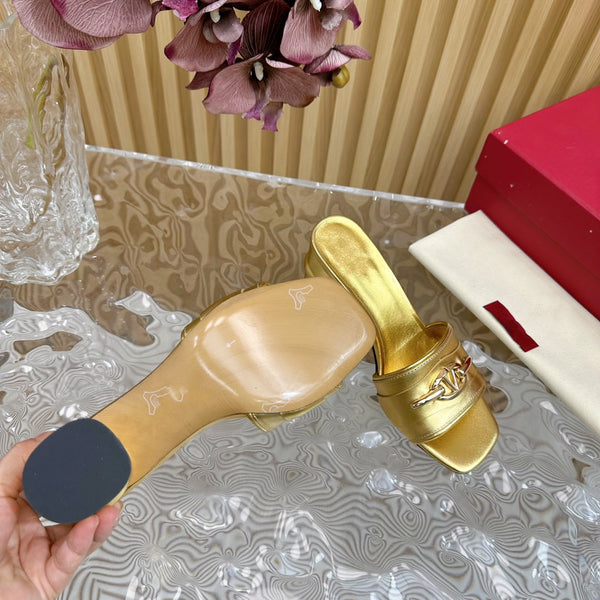 High Heel 70 Mule Sandal The Bold Edition Vlogo Square Toe Gold