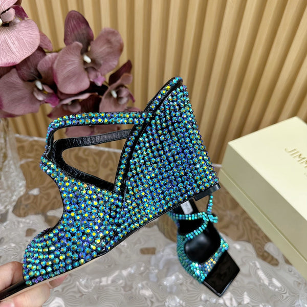 Jimmy Anise 105mm In Dark Green Pearl Studded Lambskin Mules 581534