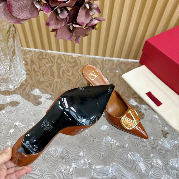 Vlogo Signature with Crystals Slingback Pump 70 Brown Calfskin